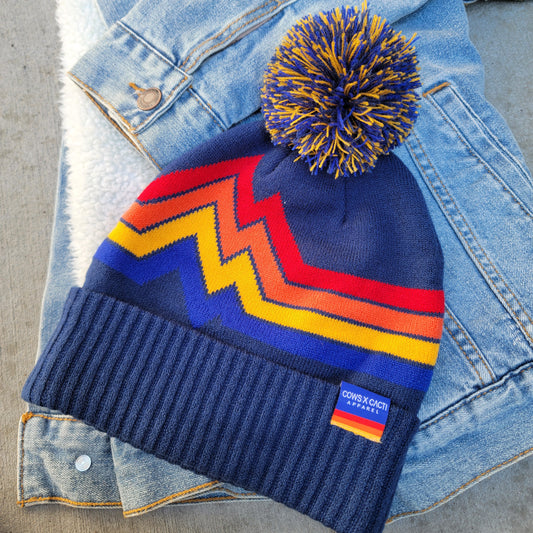 Landscape Mountains Navy Pom Beanie