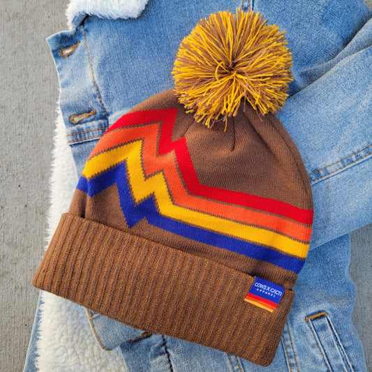 Landscape Mountains Brown Pom Beanie