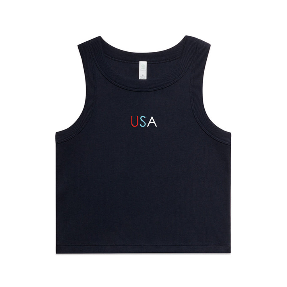 USA Embroidered Crop Rib Tank