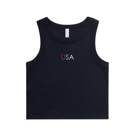 USA Embroidered Crop Rib Tank