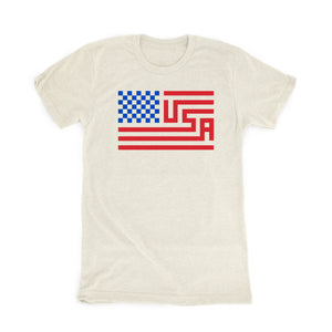 USA Checkered Flag Oatmeal T-Shirt