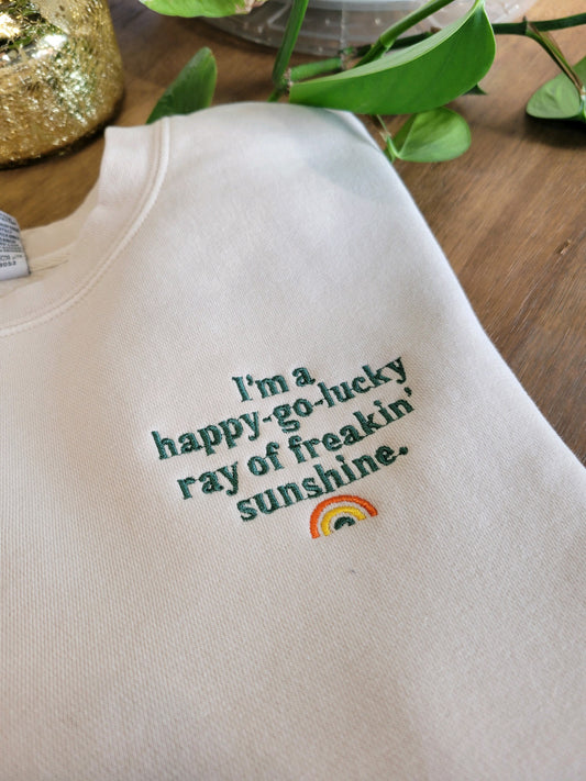 Happy-Go-Lucky Embroidery Ivory Sweatshirt