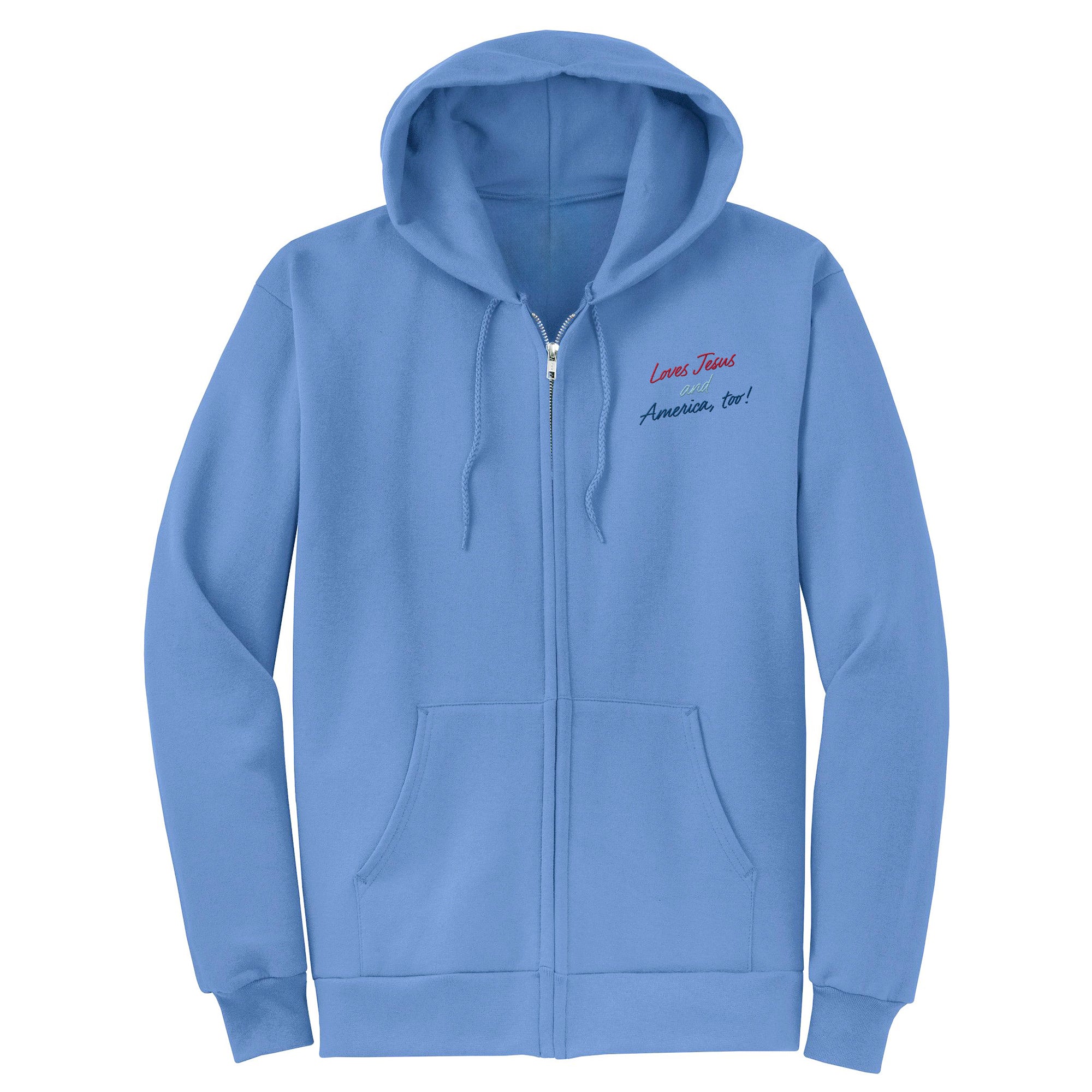 Loves Jesus and America Too Embroidered Zip Hoodie