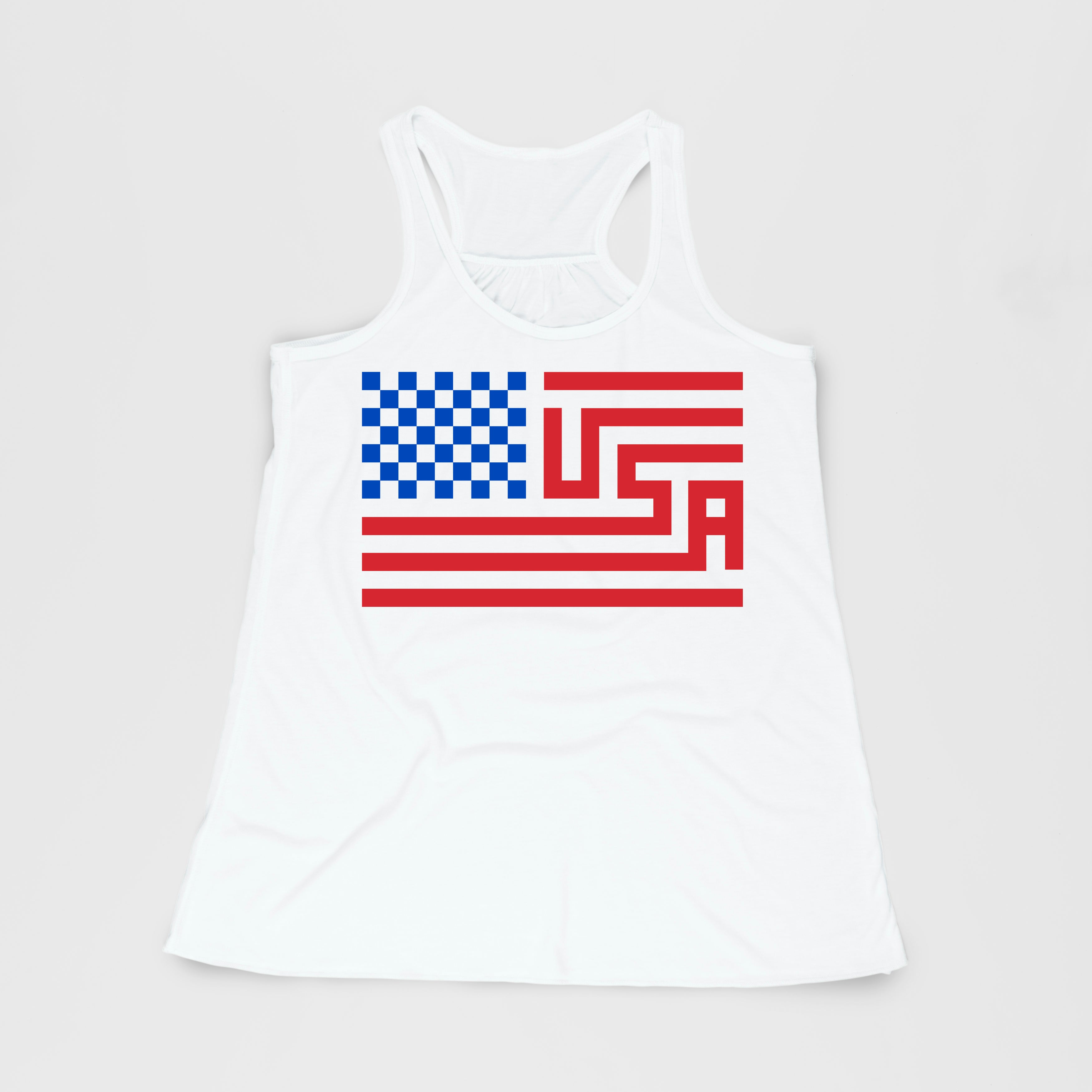 USA Checkered Flag Women's White Flowy Tank