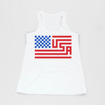 Load image into Gallery viewer, USA Checkered Flag Women&#39;s White Flowy Tank
