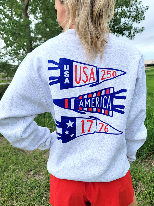 USA Pennant Ash Gray Crewneck Sweatshirt
